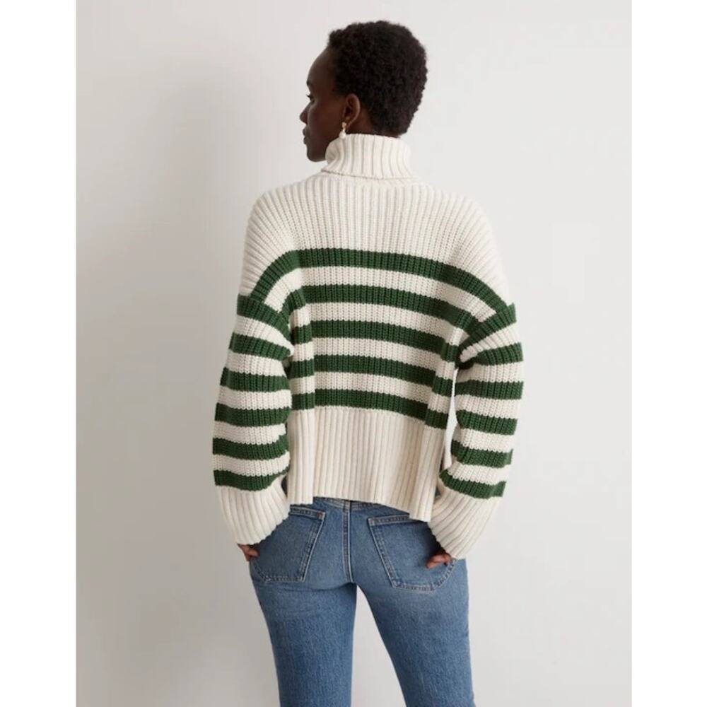 Madewell | NEW Wide Rib Turtleneck Sweater in Varsity Green/White Stripe Preppy - Picture 3 of 15